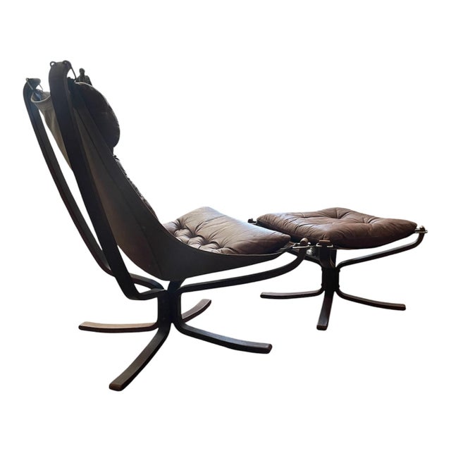 Mid-Century Modern Falcon Chair & Ottoman by Sigurd Ressell 1970s Brown Leather Bentwood Frame For Sale - Image 3 of 11
