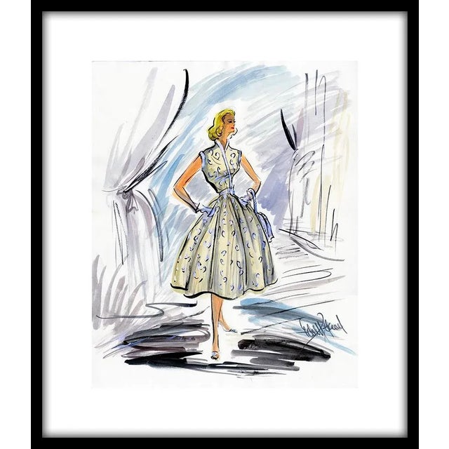 1950s Reproduction Framed Print of Original Costume Sketch by Edith Head for Grace Kelly "How to Catch a Thief" For Sale