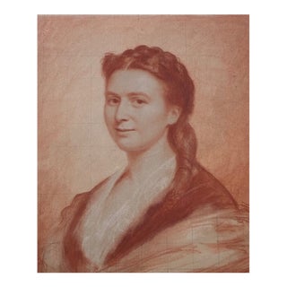 19th Century Hand Drawn Original Sanguine Portrait of a Young Woman - Signed For Sale