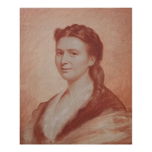 19th Century Hand Drawn Original Sanguine Portrait of a Young Woman - Signed