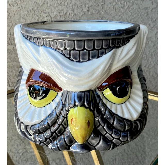 Whimsical Late 20th-Century Studio Pottery “Two-Faced” Owl Earthenware Cachepot For Sale - Image 18 of 18