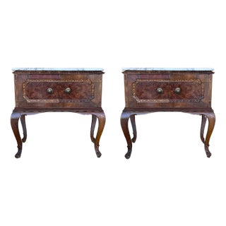Art Deco French Nightstands with doors and Marble Top, 1930s, Set of 2 For Sale
