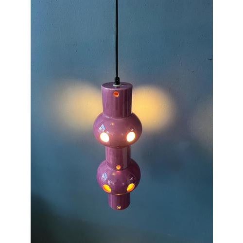 Vintage Pink-Purple Ceramic Pendant Lamp, West Germany For Sale - Image 4 of 13