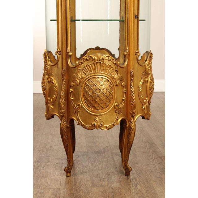 Gold Rococo Style Giltwood Curio Cabinet With Glass Panels For Sale - Image 8 of 18