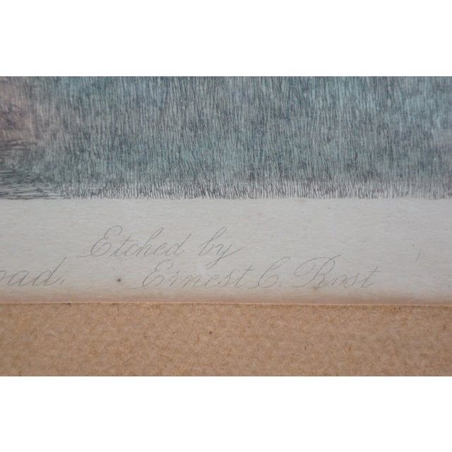 Printmaking Materials Antique Ernest C Rost Old Elm Road Country Landscape Etching 36" For Sale - Image 7 of 13