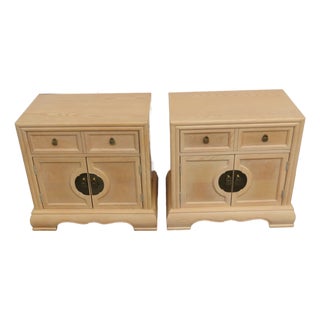 Bernhardt Hollywood Regency White Oak Large Nightstands End Bedside Tables a Pair 6400 For Sale