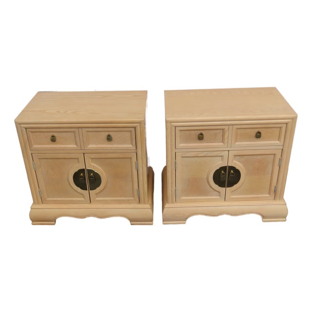 Bernhardt Hollywood Regency White Oak Large Nightstands End Bedside Tables a Pair 6400 For Sale