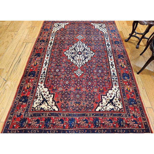 Persian Vintage Bidjar Rug, Hand-Knotted Wool, Herati Geometric Pattern, Red & Ivory, 5x8 For Sale - Image 3 of 16