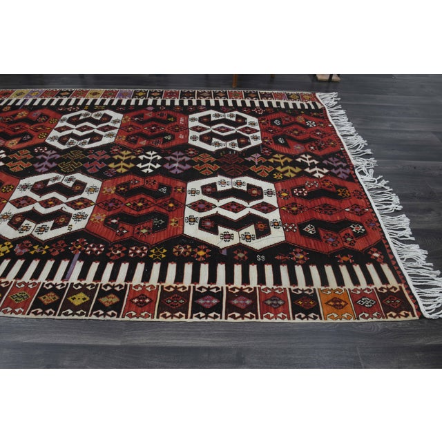 1970s Vintage Handmade Wool Cotton Red Kilim Area Rug For Sale - Image 4 of 11
