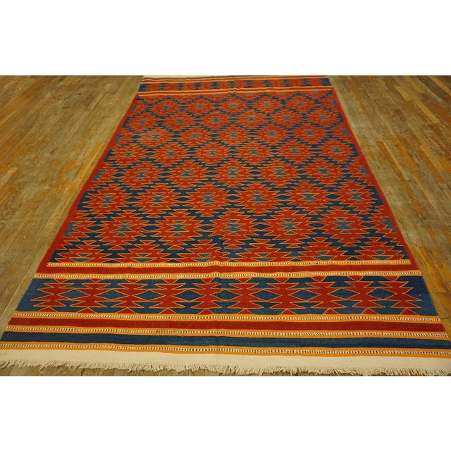 1930s Indian Cotton Dhurrie Carpet ( 6' x 9'7" - 183 x 292 ) Antique Dhurrie Hallway Runner Cotton Blue Rug, Circa Date:...