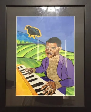 "Blues Man" Contemporary Southern Folk Art Figurative Painting by Bryson Whitney, Framed