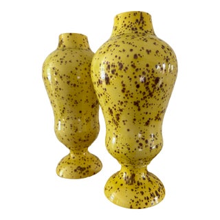 Pair of Yellow Mid-Century Urns For Sale
