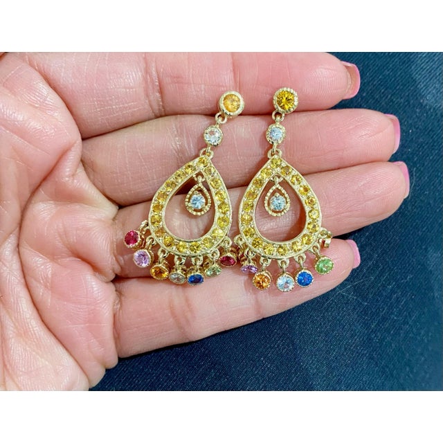 Sapphire 14 Karat Yellow Gold Chandelier Earrings - 2 Pieces For Sale In Los Angeles - Image 6 of 8