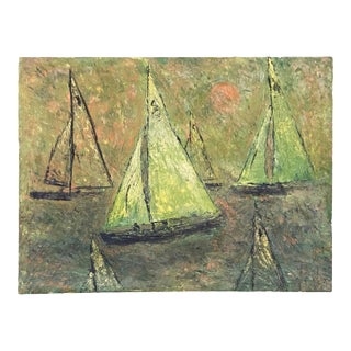 1960s Mid Century Abstract Expressionist Sailboat Oil on Canvas For Sale