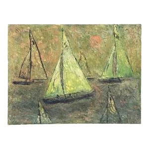 1960s Mid Century Abstract Expressionist Sailboat Oil on Canvas
