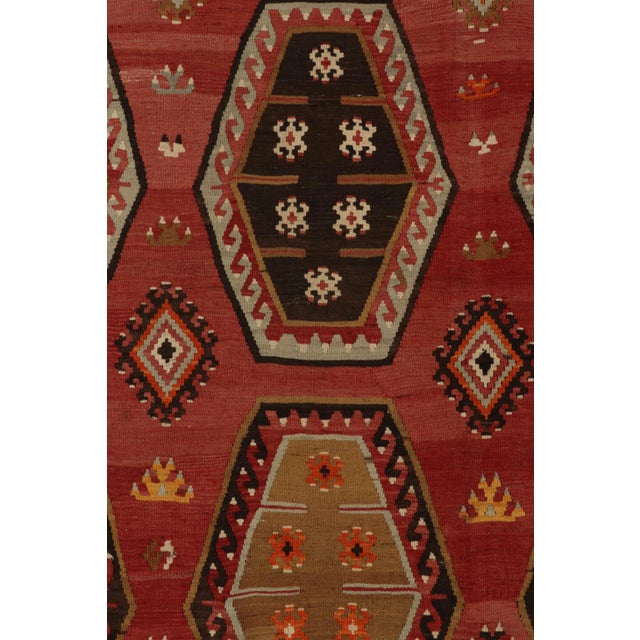 1950s Vintage Turkish Kilim Rug in Red, Beige-Brown and Blue Tribal Geometric Patterns For Sale In New York - Image 6 of 7