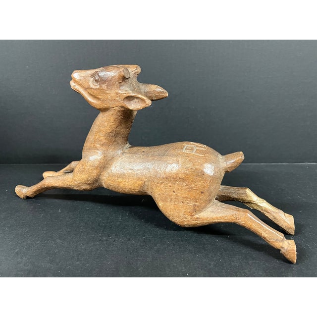 Late 20th Century Carved Wood Deer Sculpture For Sale - Image 4 of 9