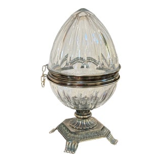 Cut Glass and Silver-Plate Egg Shaped Vessel For Sale