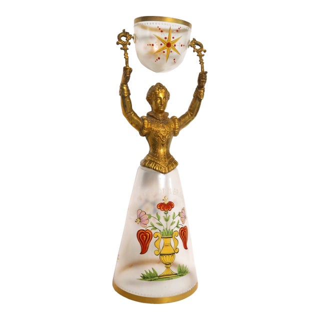 19th Century German Blown Glass Wedding Cup - Exquisite Flowers in an Urn, and Loving Wish! Attributed to Fritz Heckert (German 1837 - 1887). For Sale