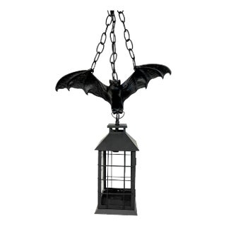 Gothic Style Bronze & Iron Bat Motif Lantern For Sale