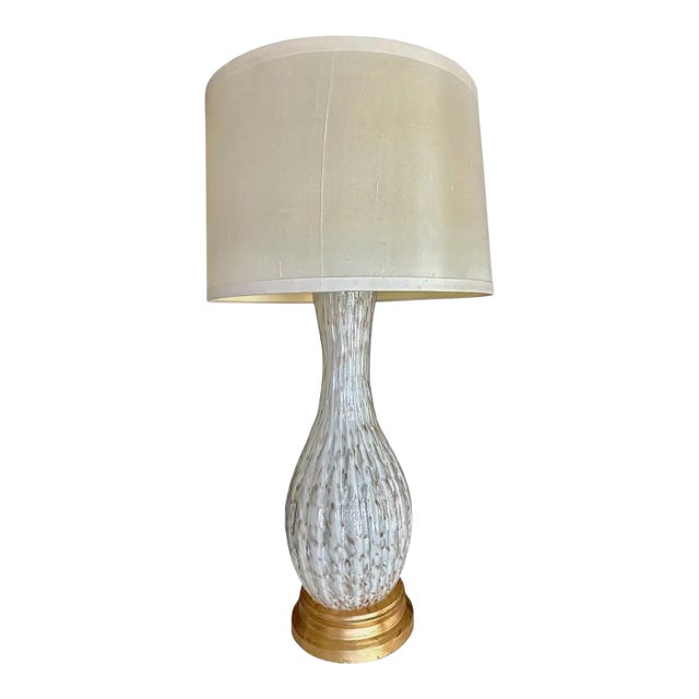 Large Single Murano White Bubbles Copper Aventurine Glass Table Lamp For Sale