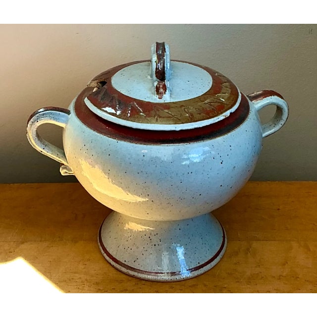 Late 20th Century Vintage Speckled Ceramic Footed Tureen For Sale - Image 5 of 12