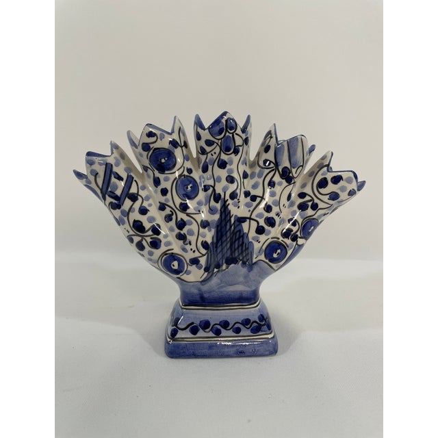 Mid 20th Century Blue and White Majolica Tulip Vase, Tulipiere For Sale - Image 6 of 13