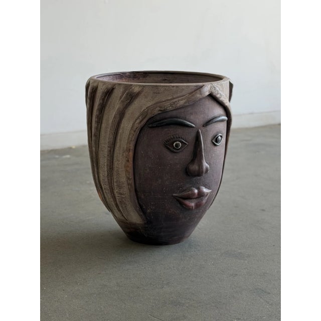 Purple Vintage Mexican Terracotta Face Planter For Sale - Image 8 of 15