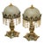 Crystal Fringe Table Lamps Set With Frosted Glass Shades & Gold and Bronze Base For Sale