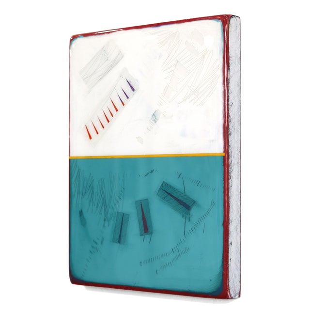 Contemporary The Window 380 - Modern Shiny Resin Minimalist Teal and White Dual Tone Artwork by Ricky Hunt For Sale - Image 3 of 9