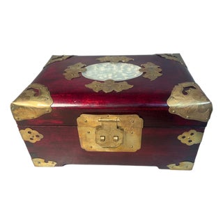 Rosewood Jewelry Box Brass Mounts Shanghai China Silk Brocade Lined For Sale