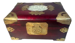 Rosewood Jewelry Box Brass Mounts Shanghai China Silk Brocade Lined