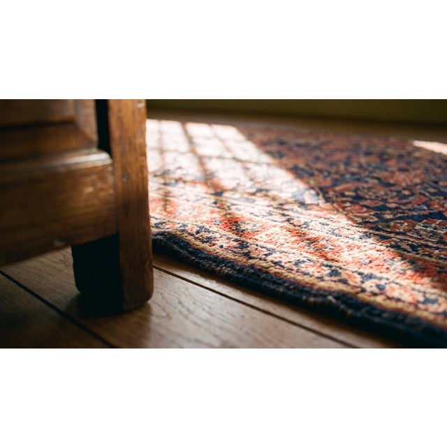 Pronounced Red and Navy Blue Color With Lovely Floral Design Antique Persian N W Rug For Sale - Image 12 of 13