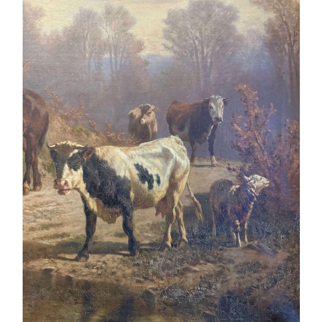 19th Century Swiss Pastoral Cow Painting Signed Charles Humbert in Frame For Sale - Image 9 of 12