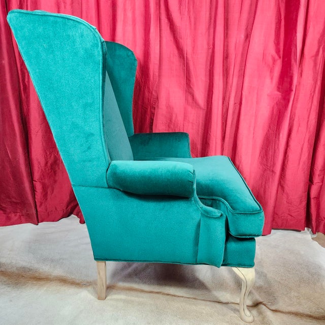 Scalamandre Wuthering Heights Emerald Green Velvet Upholstered Grandfather Chairs of Late 20th Century - 2 Available For Sale - Image 9 of 16
