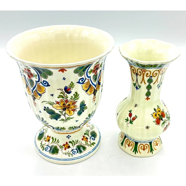 Mid-Century Modern Vintage MCM Royal Delft Hand-Painted Porceleyne Fles Vases-Set of 2 For Sale - Image 3 of 4