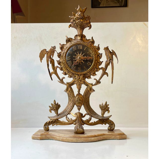 Antique French Mantel Clock in Gilt Brass and Marble, 19th Century For Sale - Image 13 of 13