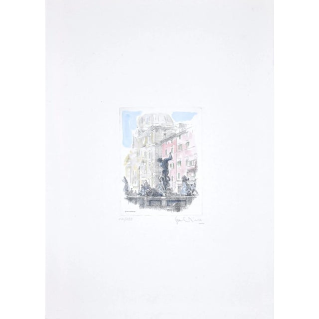 Navona Square is an original etching realized in the 1960s by Giuseppe Malandrino. Original hand-colored etching. Image...