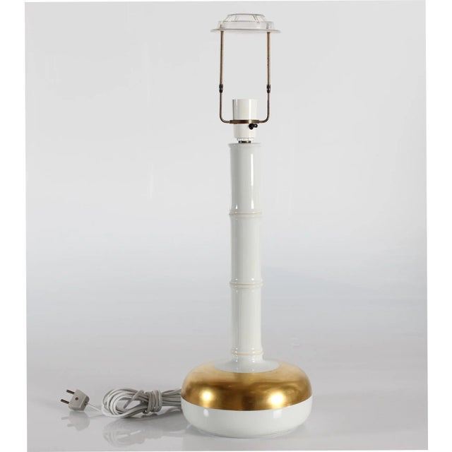Royal Copenhagen Tall Table Lamp with White & Gilded Glaze from Royal Copenhagen, Denmark, 1970s For Sale - Image 4 of 10