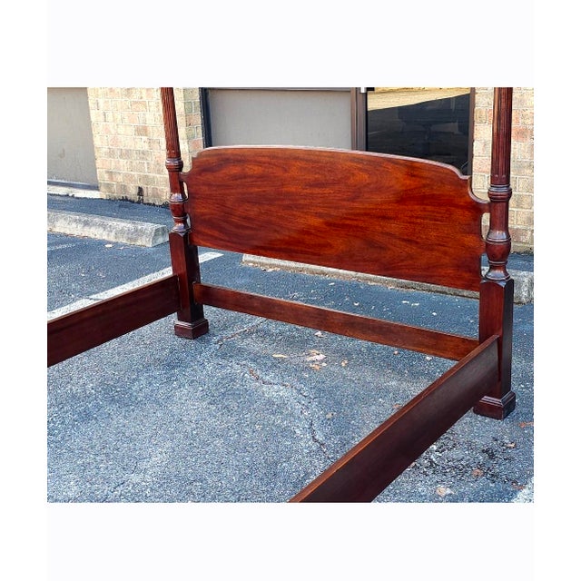 Late 20th Century Henredon Attributed Federal Carved Mahogany Four-Poster Queen Size Fretworked Canopy Bed For Sale - Image 14 of 15
