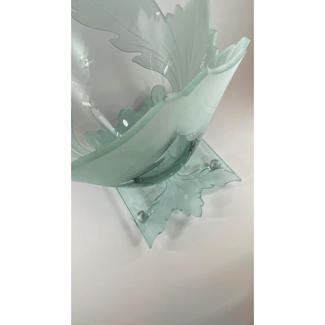 Glass 1990s Robert Guenther and George Luna Studio Art Glass Oval Bowl With Double Cut-Out Passion Leaf Design For Sale - Image 7 of 11