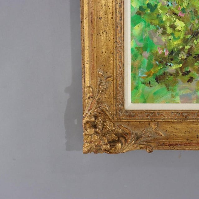 Blue Oversized Oil on Canvas Scenic Portrait Painting of a Mother & Daughter 20thC For Sale - Image 8 of 11