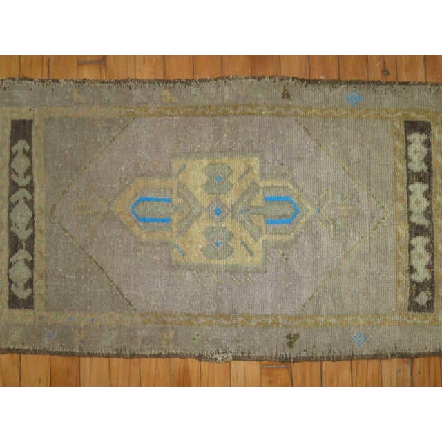 Mid-Century Modern Lavender Electric Blue Vintage Turkish Oushak Throw Rug - 1'9" x 3'3" For Sale - Image 3 of 5