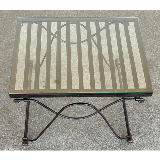 French Provincial French Wrought Iron Directoire Style Side Table With Glass Top For Sale - Image 3 of 11