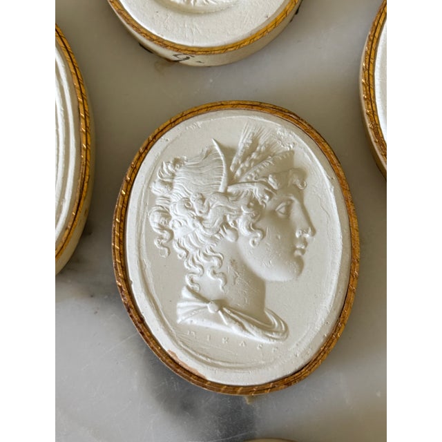 Metal Antique Italian Grand Tour Plaster Intaglios - Set of 6 (Group #13) For Sale - Image 7 of 12