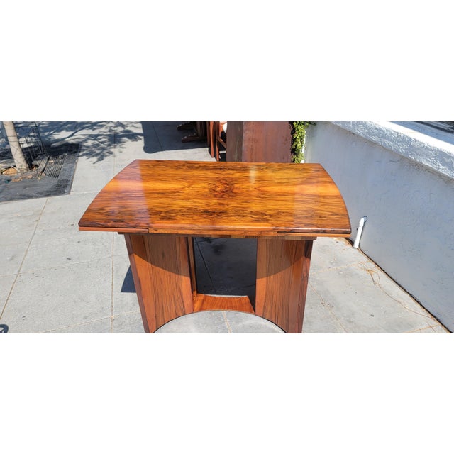 Chestnut Art Deco Harry Lebus Dining Room Table Burl Walnut Stunning Opens to 66 For Sale - Image 8 of 9
