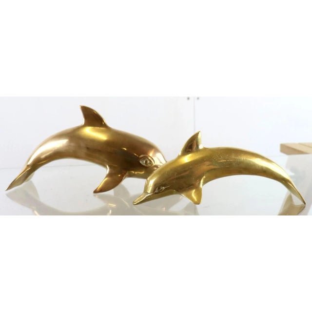 Metal Mid-Century Brass Dolphins, Set of 2 For Sale - Image 7 of 8