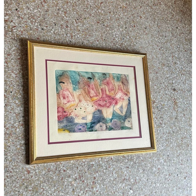 Late 20th Century Original Vintage Boho Abstract Mixed Media Drawing Ink and Watercolor on Paper For Sale - Image 5 of 7