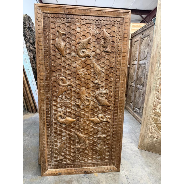 Wood Vintage Hand-Carved Koi Fish Relief Wall Panel Art Décor For Sale - Image 7 of 8