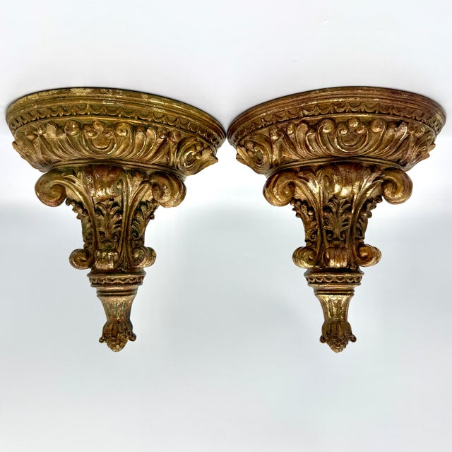 Mid 20th Century Vintage Gilded Wall Brackets, a Pair For Sale - Image 5 of 5
